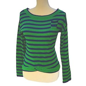 J. J. Basics Blue Green Striped Long Sleeve Crew Neck Sweater Pullover Size M